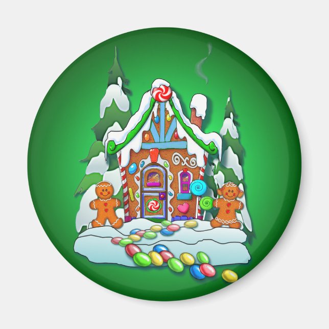 Imán MERRY CHRISTMAS GINGERBREAD HOUSE por SHARON SHARP (Frente)
