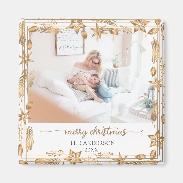 Imán Merry Christmas Gold Arch Elegant Photo Magnet (Frente)