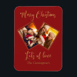 Imán Merry Christmas Gold Photo Name Red<br><div class="desc">Tarjeta de vacaciones de gran imán para mantener el placer y la fiesta para tu familia y amigos. Un gran regalo para la abuela y el abuelo.</div>