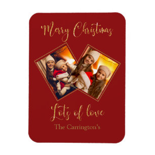 Imán Merry Christmas Gold Photo Name Red