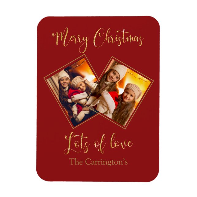 Imán Merry Christmas Gold Photo Name Red (Vertical)