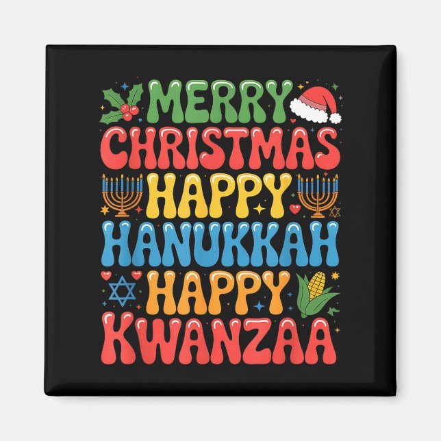 Imán Merry Christmas Happy Hanukkah Kwanzaa Quote  (Frente)