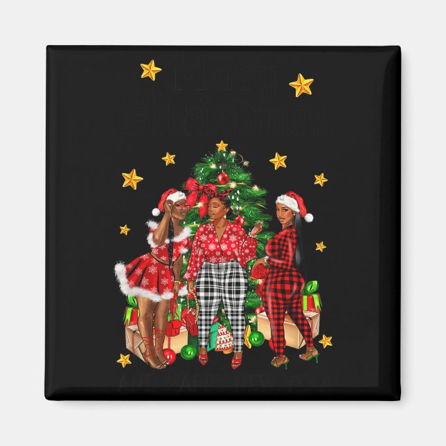 Imán Merry Christmas Happy New Year African American Bl (Frente)