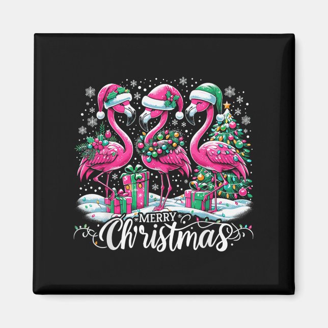 Imán Merry Christmas Hat Santa Flamingo Light Christmas (Frente)