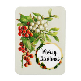 Imán Merry Christmas Holly Berries Vintage Gift Magnet