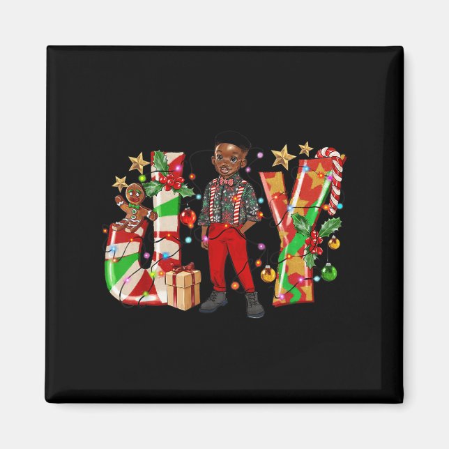 Imán Merry Christmas Joy Afro Black Boy African America (Frente)