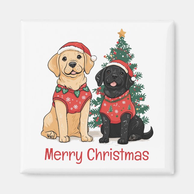 Imán Merry Christmas Labrador Retriever Dogs (Frente)