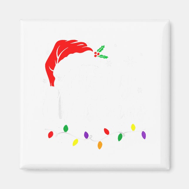 Imán Merry Christmas Lights Red Santa Hat Xmas Family M (Frente)