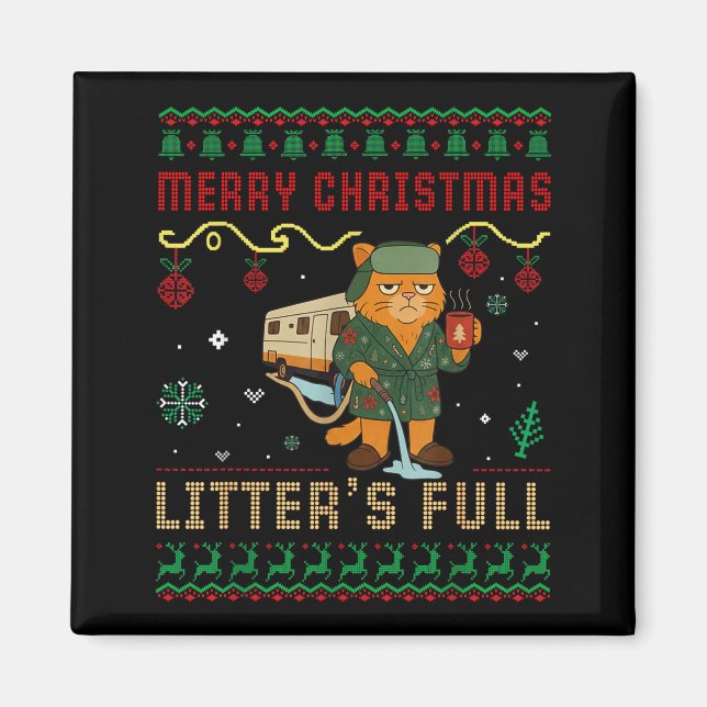 Imán Merry Christmas Litter’s Full Funny Cat Xmas Ugly  (Frente)