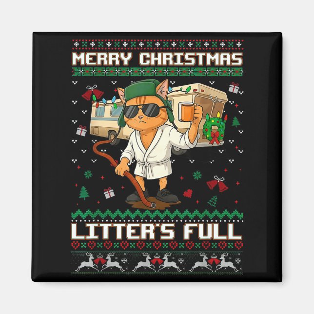 Imán Merry Christmas Litter's Full Funny Cat Ugly Xmas  (Frente)