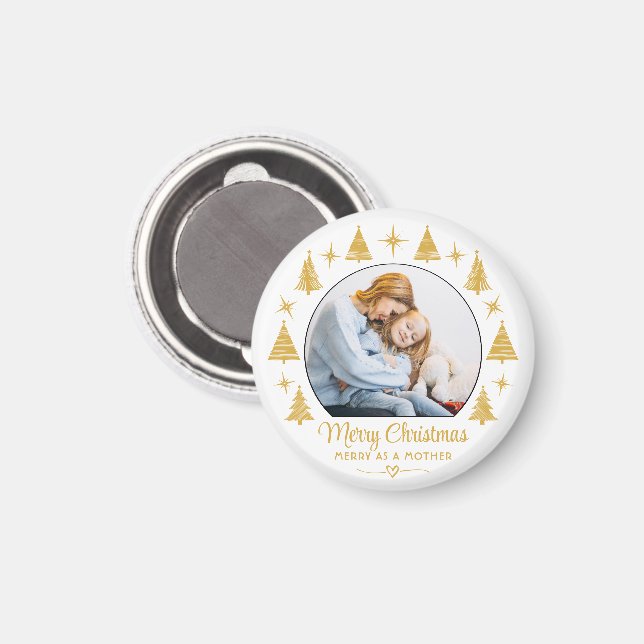 Imán Merry Christmas Merry As A Mother White Gold Photo (Anverso/Reverso)