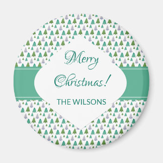 Imán Merry Christmas Mint Green Watercolor Tree