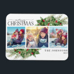 Imán Merry Christmas Modern Holly Berry Photo Magnet<br><div class="desc">Celebra la época más maravillosa del año con nuestro Magnet Fotos de Feliz Navidad Moderno Holly Berry! Esta hermosa tarjeta presenta un impresionante collage de tres fotos, junto con la vegetación moderna de acuarela de invierno y los motivos festivos de las bayas. La manera perfecta de enviar vítores de vacaciones...</div>