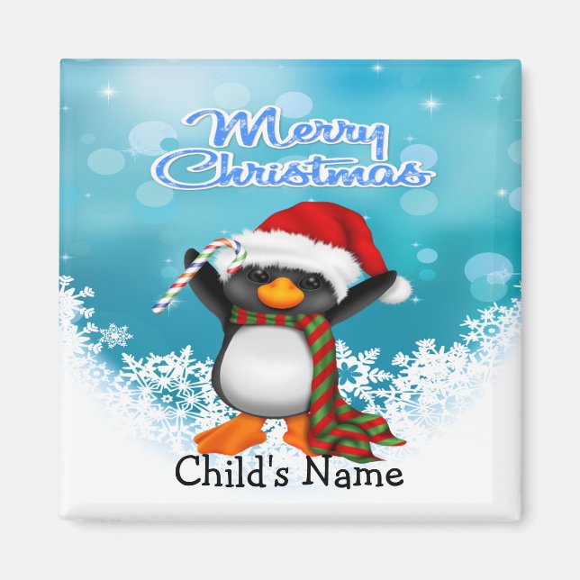 Imán Merry Christmas Penguin Square Magnet (Frente)