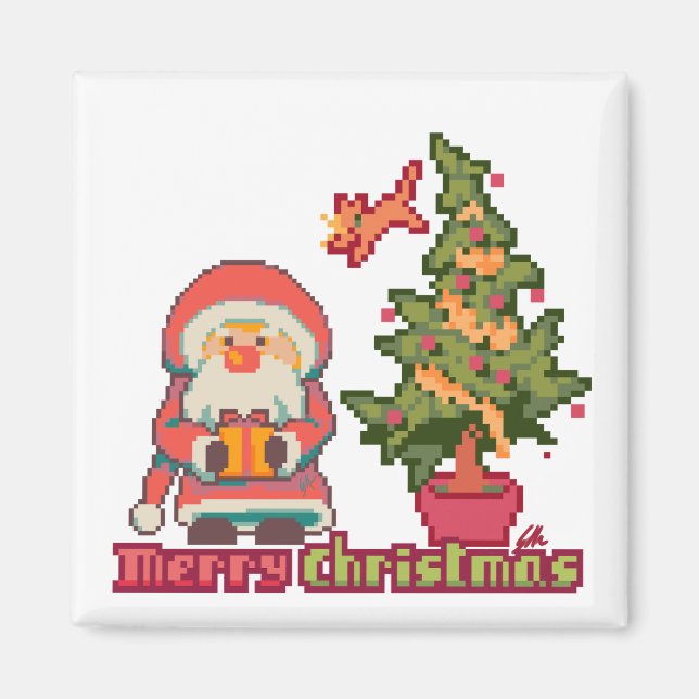 Imán Merry Christmas Pixelart, Pixel Art (Frente)