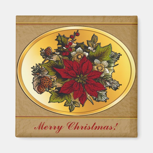 Imán Merry Christmas Poinsettia Magnet (Frente)