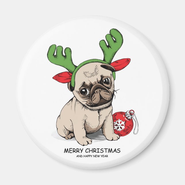 Imán Merry Christmas Puppy Pug (Frente)