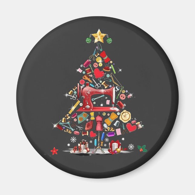 Imán Merry Christmas Quilter Árbol de Patchwork Bloque  (Frente)