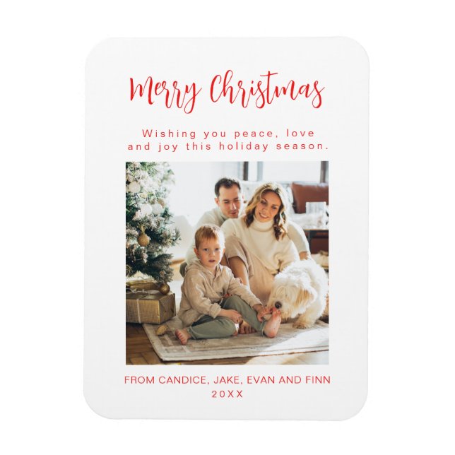Imán Merry Christmas Red Family Photo Holiday Card (Vertical)