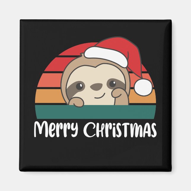 Imán Merry Christmas Retro Sloth Navidades Magnet (Frente)