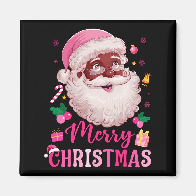 Imán Merry Christmas Santa Claus Black Afro African Ame (Frente)