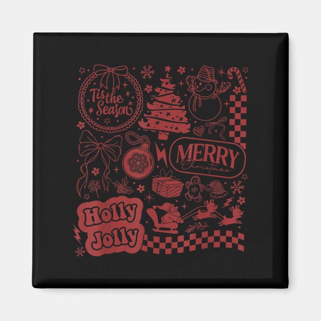 Imán Merry Christmas Santa Snowman Reindeer Tis The Sea (Frente)