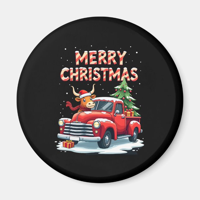 Imán Merry Christmas Scottish Highland Cow Xmas Farm An (Frente)