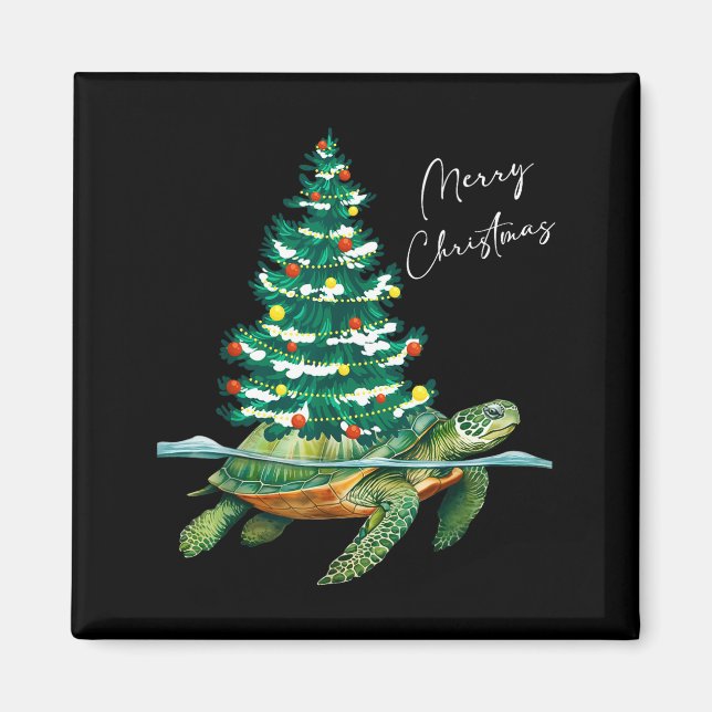 Imán Merry Christmas Sea Turtle Xmas Tree Lights Pjs Me (Frente)