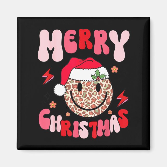 Imán Merry Christmas Smile Face Santa Claus Hat Groovy  (Frente)
