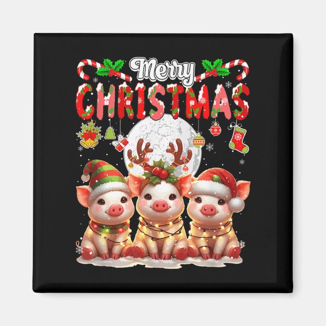 Imán Merry Christmas Three Santa Reindeer Elf Gs Colorf (Frente)