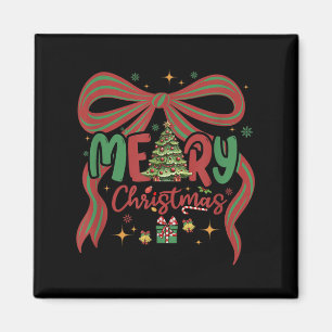 Imán Merry Christmas Tree Coquette Bow Merry Y Bright