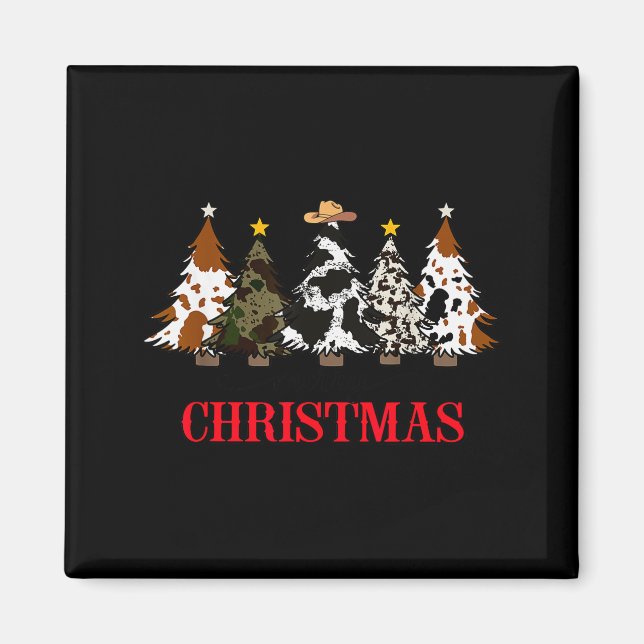 Imán Merry Christmas Tree Western Cowhide Xmas Cowboy F (Frente)