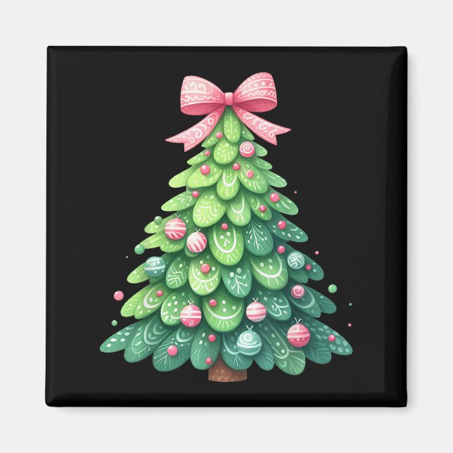 Imán Merry Christmas Tree With Coquette Bow Xmas Holida (Frente)