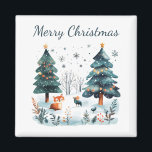 Imán Merry Christmas Watercolor Winter Woodland<br><div class="desc">Por la familia de los Navidades. Feliz imán de frigorífico de invierno con acuarela navideña para añadir un poco de alegría a los Navidades a su cocina. Mantenga el texto de diseño de 'Feliz Navidad' tal como está o edite.</div>