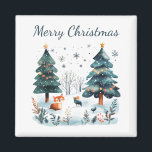 Imán Merry Christmas Watercolor Winter Woodland<br><div class="desc">Por la familia de los Navidades. Feliz imán de frigorífico de invierno con acuarela navideña para añadir un poco de alegría a los Navidades a su cocina. Mantenga el texto de diseño de 'Feliz Navidad' tal como está o edite.</div>