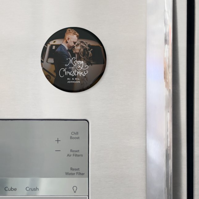 Imán Merry Christmas Whimsical Script  Custom Photo  (In situ (nevera))