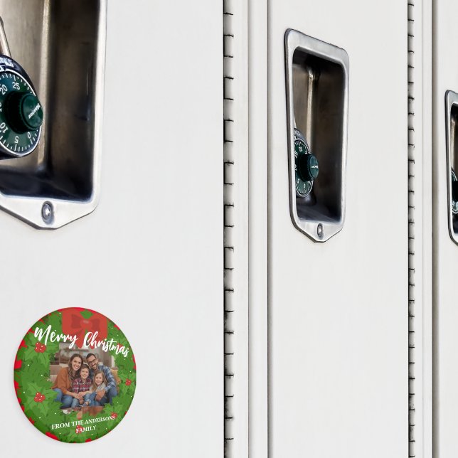 Imán Merry Christmas Wreath Photo Personalized Family N (In situ (casillero))