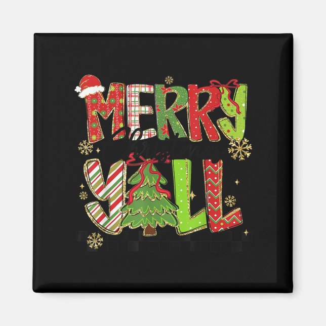 Imán Merry Christmas Y’all Southern Christmas Tree Girl (Frente)