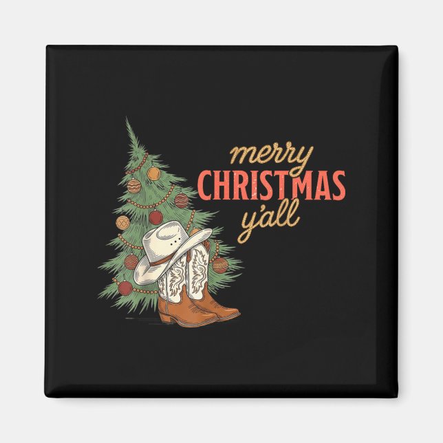 Imán Merry Christmas Y’all Western Cowboy Holiday Men W (Frente)