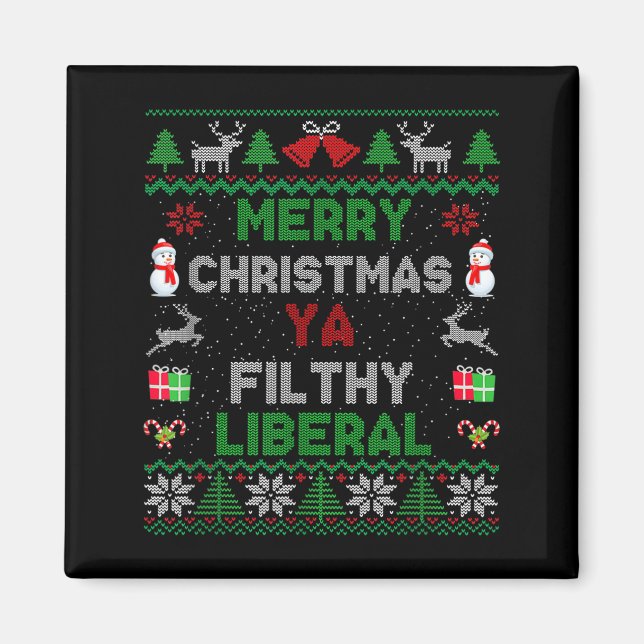 Imán Merry Christmas Ya Filthy Liberal Ugly Knit  (Frente)