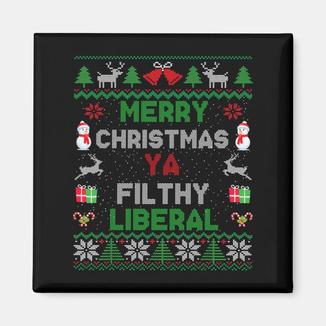 Imán Merry Christmas Ya Filthy Liberal Ugly Knit Long S (Frente)