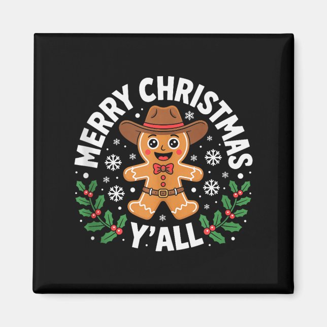Imán Merry Christmas Yall Gingerbread Cowboy Howdy West (Frente)