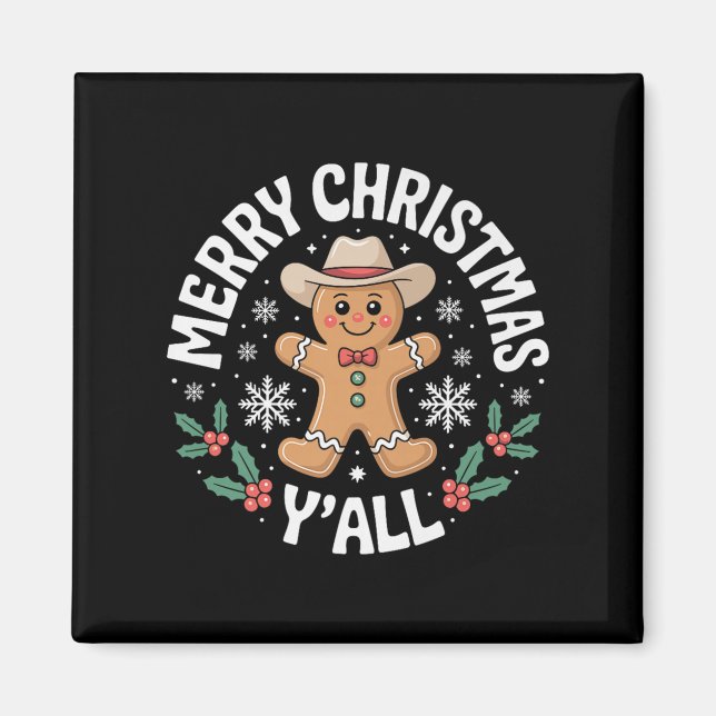 Imán Merry Christmas Yall Gingerbread Cowboy Howdy West (Frente)