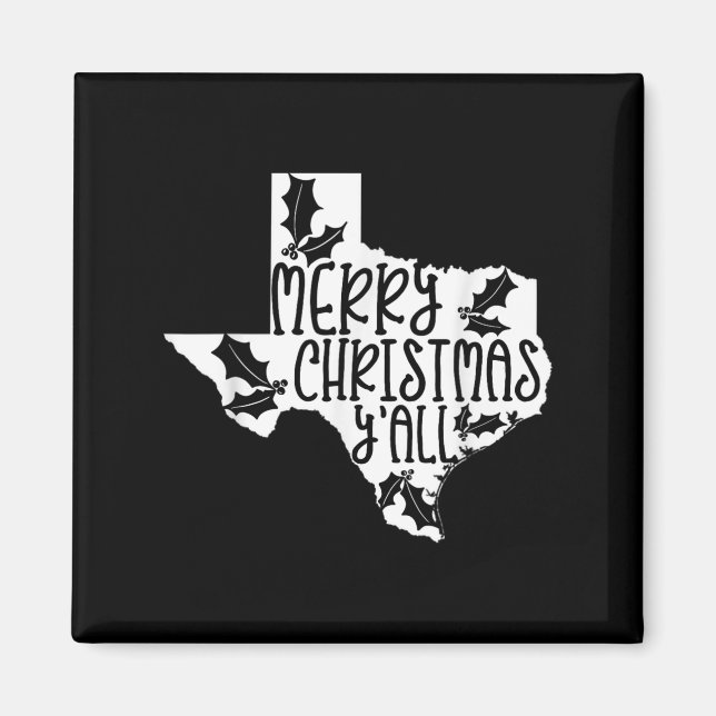 Imán Merry Christmas Yall Texas Mistletoe White Graphic (Frente)