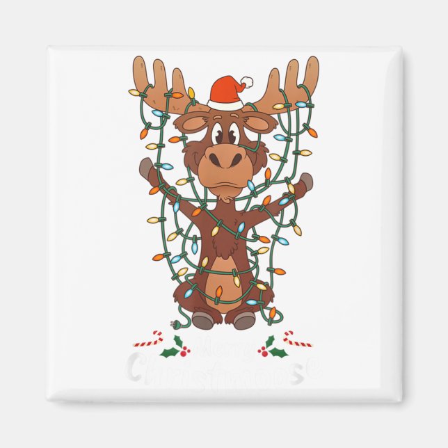 Imán Merry Christmoose Christmas Mooses Xmas Tree Light (Frente)