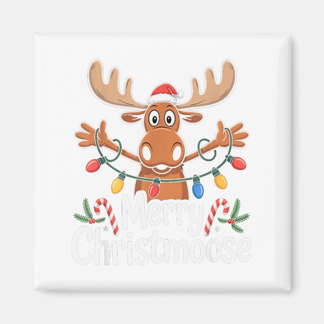 Imán Merry Christmoose Christmas Tree Lights Santa Hat  (Frente)