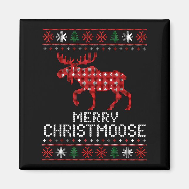 Imán Merry Christmoose Funny Christmas Moose Sweater An (Frente)