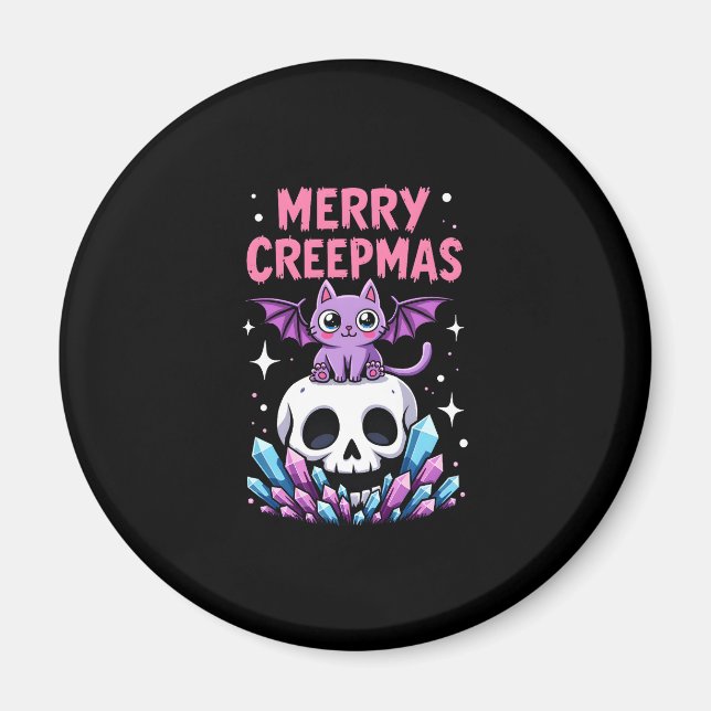 Imán Merry Creepmas Cat Pastel Goth Christmas Skull T-S (Frente)
