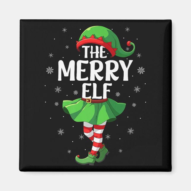Imán Merry Elf Christmas Girls Women Elf Squad Xmas Fam (Frente)
