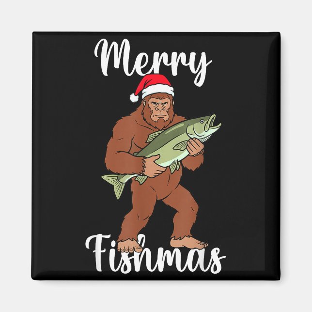 Imán Merry Fishmas Bigfoot Fishing Funny Sasquatch Sant (Frente)